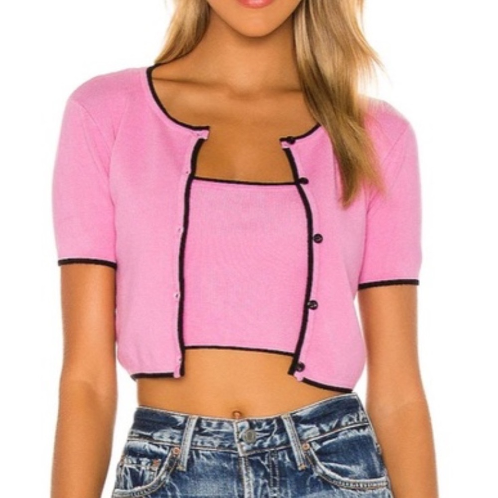 MAJORELLE Pink Crop Top with Black Trim